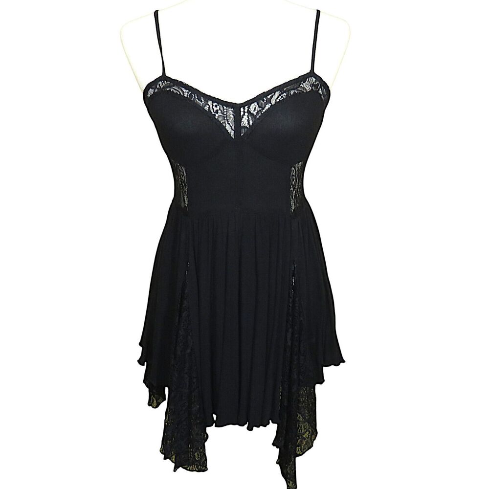 Catch Me Black Corset Look Lace Trimmed Smocked Back Witchy Goth Top Size Small